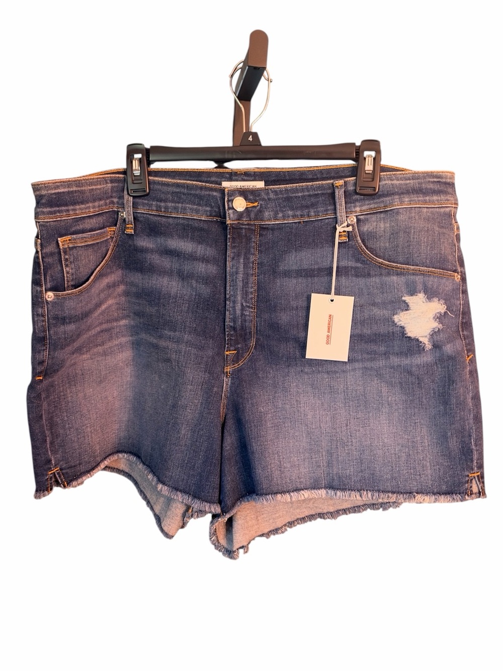 Good American High Rise Distressed Denim Shorts, size 20 NWT